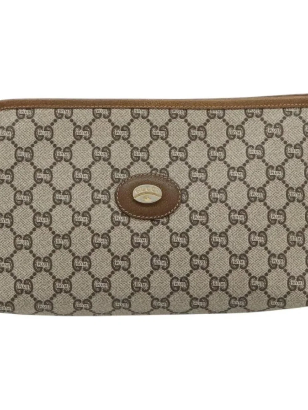 GUCCI GG Plus Supreme Clutch Bag PVC Beige Gold Auth 184487